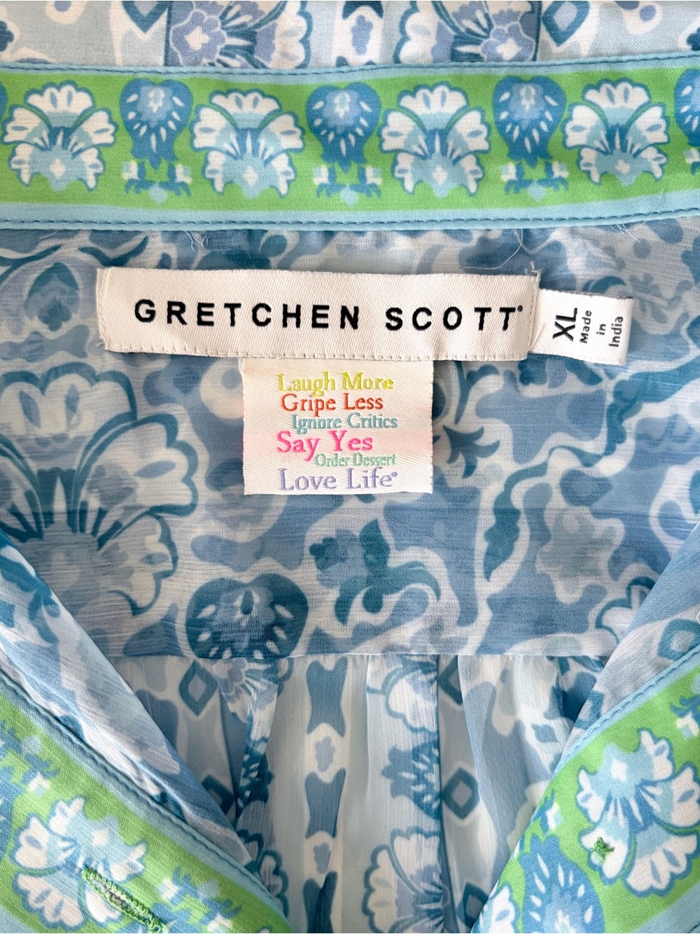 Gretchen Scott Designs Blue Floral Button-Down with Green Trim - Picture 7 of 7